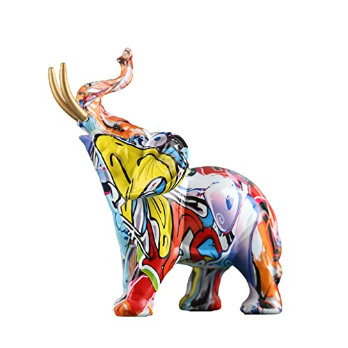 Figura de elefante de graffiti con diseño de elefante, estatuas de elefante coloridas de resina, adecuada para llenar la decoración del espacio en la sala de estar, dormitorio, oficina