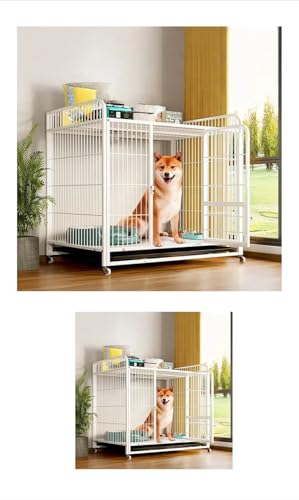 VoyageView屋根付き犬用クレート、組み立て簡単、キャスター付き、説明書付き、頑丈 (ホワイト-95*65*90cm)