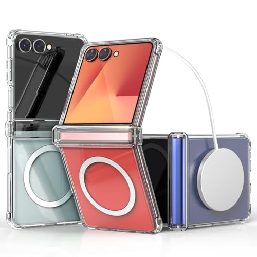 Coque Galaxy Z Flip 7 transparente avec charnière et aimant MagSafe intégrés