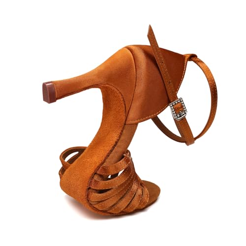 Women's Latin Dance Shoes Satin Open Toe Professional Practice Ballroom Salsa Dancing Shoes 9cm Heel4