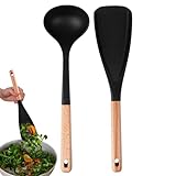 Cucchiai in Silicone per Cucina,Antiaderente Manico In Legno Resistente Al Calore - Lavabile In Lavastoviglie Set Di Spatole In Silicone - per Insalate Zuppe Dolci Preparazione e Servizio