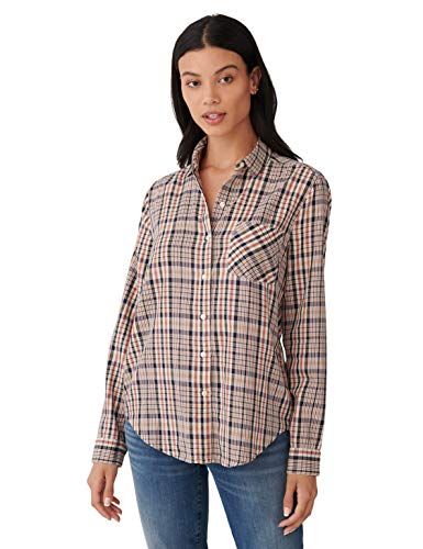 Lucky Brand Women's Long Sleeve Button Up Plaid One Pocket Shirt, Brown Multi, S