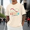 2026 Men's T-Shirt with Awareness Graphic Comfortable, Soft Crew Neck for Adults, Suitable for Sensory Needs, Casual Wear, beige, 5XL #1