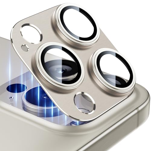 Image of Esanik 2 Pack for iPhone 15 Pro /iPhone 15 Pro Max Camera Lens Protector (Natural Titanium)