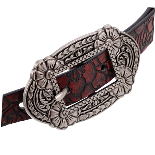 Men's Western Cowboy Belt Floral Embossed PU Waist Belt for Casual and Formal Wear Vintage Design with Distressed Aesthetic Elegant Craftsmanship Unique Floral Pattern3