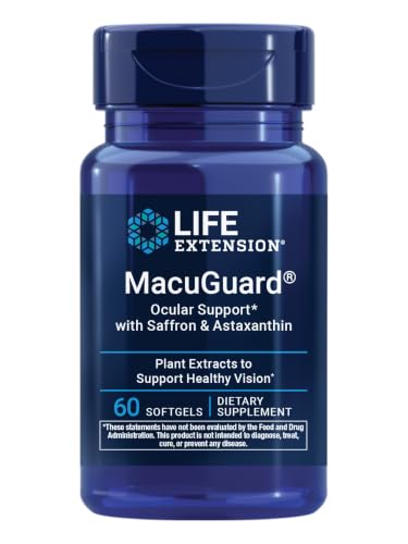 Life Extension MacuGuard Ocular Support with Saffron & Astaxanthin Eye Health Supplement for Healthy Vision with Lutein zeaxanthin Meso-zeaxanthin Gluten-Free Non-GMO 60 softgels