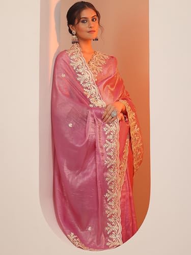 Image of Libas Embroidered Organza Saree With Unstitched Blouse Piece | Ethnic Wear |Wedding Dress | Ocassion Wear