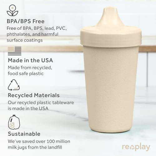 Re-Play Made in USA 10 Oz. Sippy Cups for Toddlers, Pack of 6 - Reusable Spill Proof Cups for Kids, Dishwasher/Microwave Safe - Hard Spout Sippy Cups for Toddlers 3.13" x 6.25", Meadow - Thumbnail 3