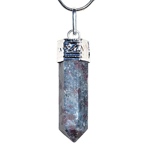 Zenergy Gems Selenite Charged Faceted Hand-Made Natural Blue Kyanite Ruby Crystal Pencil Point Pendants + Selenite Heart Charging Crystal [Included]