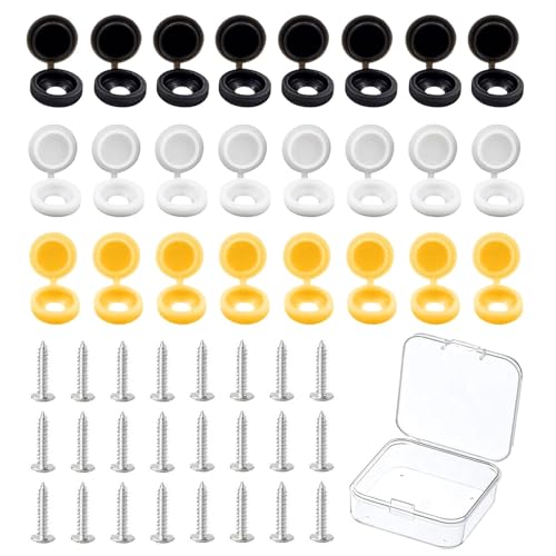 48 Pcs 304 Stainless Steel car number plate screws and caps License Plate Screw Caps Car License Plate Fixing Devices number plate screws and caps Black White and Yellow (8 Each Color)