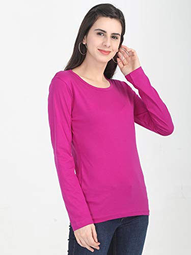 Image of FLEXIMAA Women's Cotton Plain Round Neck Full Sleeve T-Shirt