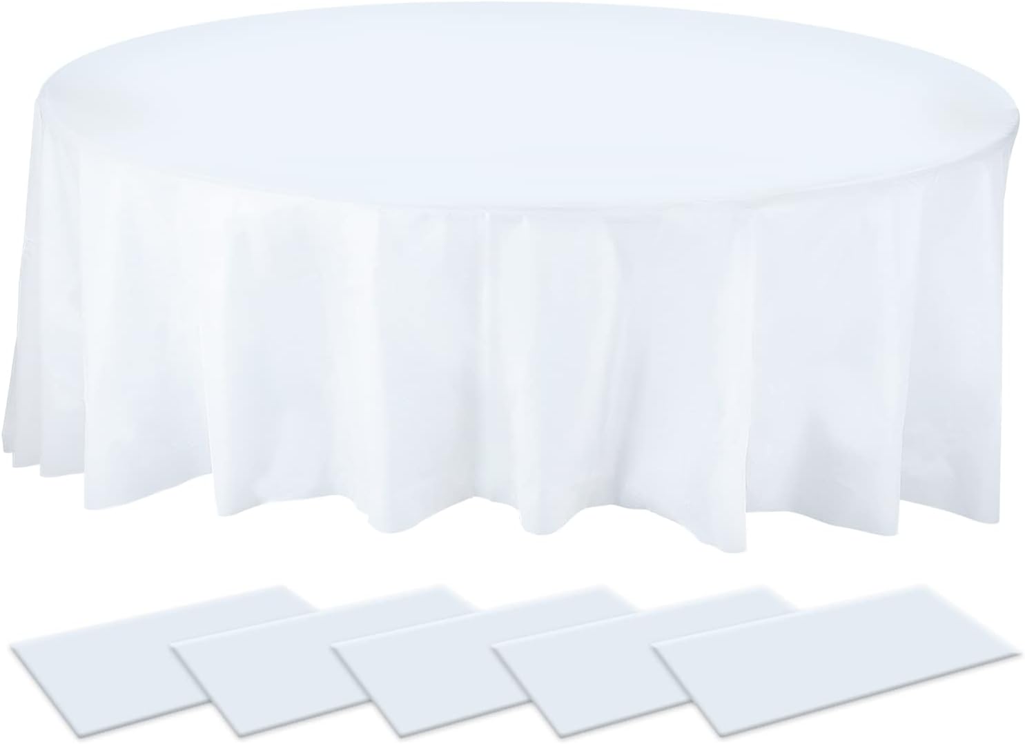 PLULON 5 Pack Round Plastic Tablecloths White Table Cover 84 inch