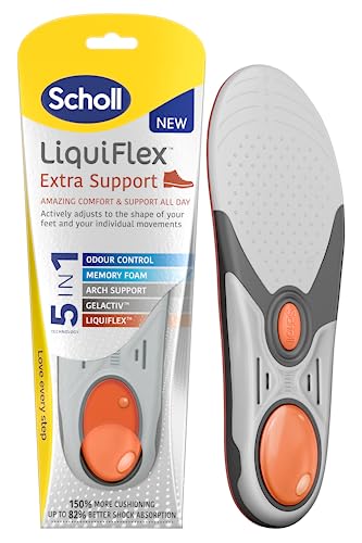 Scholl Liquiflex Extra Support Work Insoles for Men - Work Boot Insole, UK Size 8-12, 1 Pair of trimmable Gel Insoles with Memory Foam and Arch Support