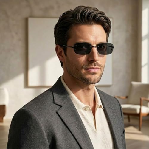 Image of First Lens Noir Edge Rectangle Sunglasses for Men & Women with UV400 Protection | S050