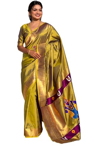 Image of SGF11 Women's Kanjivaram Paithani Silk Saree With Unstitched Blouse Piece