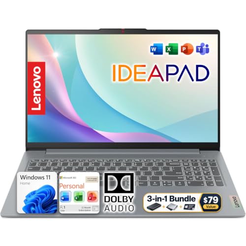Image of Lenovo IdeaPad Slim 3i 15.6 inch Laptop with Microsoft Office 365 | 8GB RAM DDR5 | 128GB SSD + 500GB External | WiFi 6 | Dolby Audio | HDMI & SD Card Reader | Win 11 | Portable for Work & Study