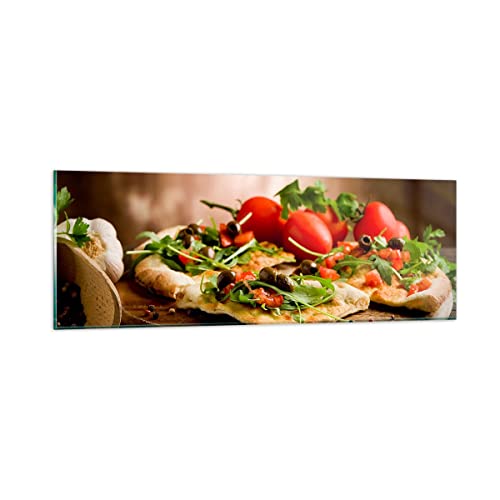 Quadro su Vetro Pizza vegetariano italia cibo Stampe da Parete in Vetro 90x30cm Quadri Moderni Soggiorno Camera da Letto Cucina 1 pezzo Piccoli Decorazione Murale Wall Art Immagini GAB90x30-2540