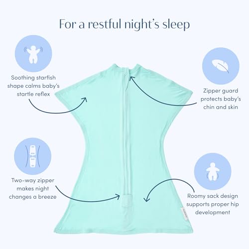 Image of SleepingBaby Bamboo Zipadee-Zip Transition Swaddle - EverSoft Starfish Design Breathable Wearable Blanket with Two-Way Zipper, X-Small (3-6 months), Sea Glass
