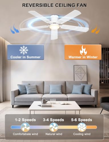 Prime: 52" Ohniyou Low Profile 6-Speed Flush Mount Ceiling Fan (Various Colors) $43.79 & More - image 6