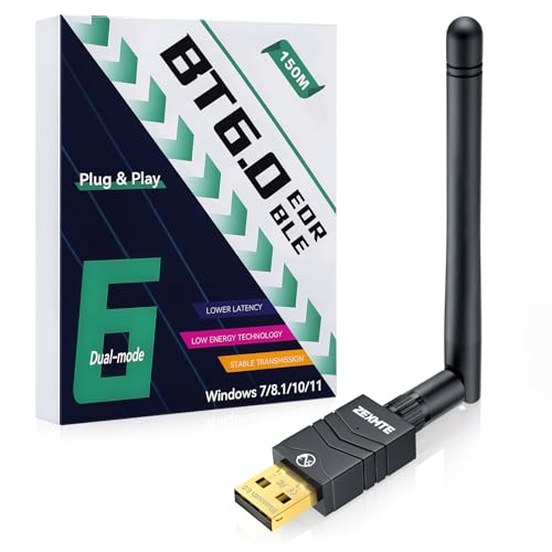 ZEXMTE 6.0 USB Bluetooth Adapter for PC, Long Range Connection with High Gain...