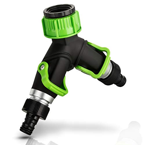 Dunlop Water distributor, infinitely adjustable 2-way valve garden hose distributor with quick coupling 3/4 inch tap adapter