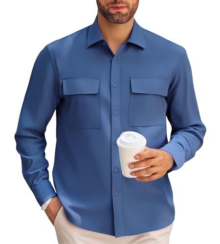 Alex Vando Mens Button Down Shirts Two Pockets Long Sleeve Casual Dress Shirt for Men