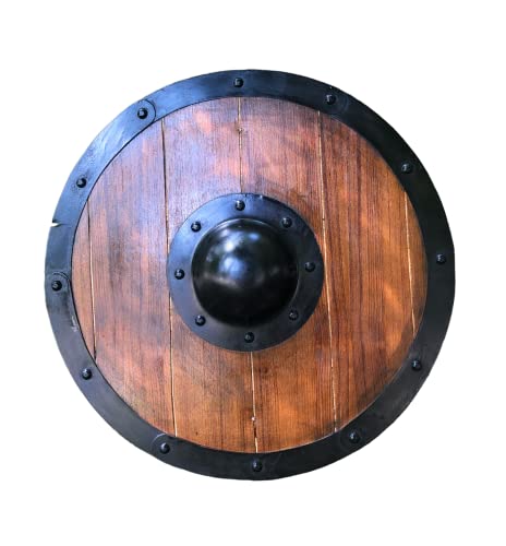 Renaissance Armor Viking Shield Brown Full Size Replica Shield Wooden Shield Decorative Shield Battle Ready Fantasy Cosplay LARP Reenactment Halloween Costume