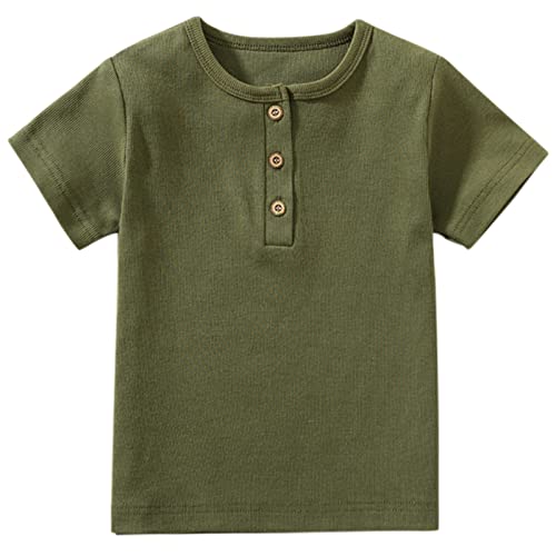Hahanice Toddler Short Sleeve Henley Shirt Boys Ribbed T-Shirt (7 Years,Green) #TOP4