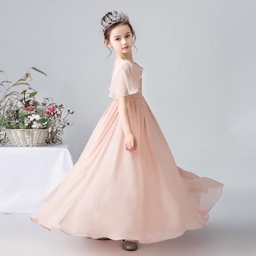 dideyttawl Chiffon Flower Girls Dress Cape Sleeves Junior Bridesmaid Dress for Girls 4-16 Special Occasion 3833