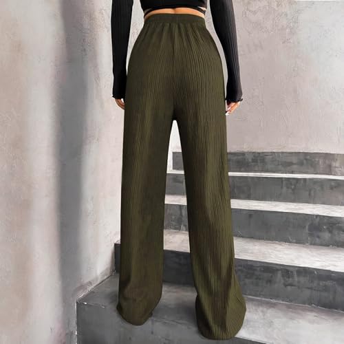 Wide Leg Pants Woman Flowy Pleated High Waisted Pants Drawstring Elastic Waist Palazzo Pant Comfy Causal Pull on Pant3