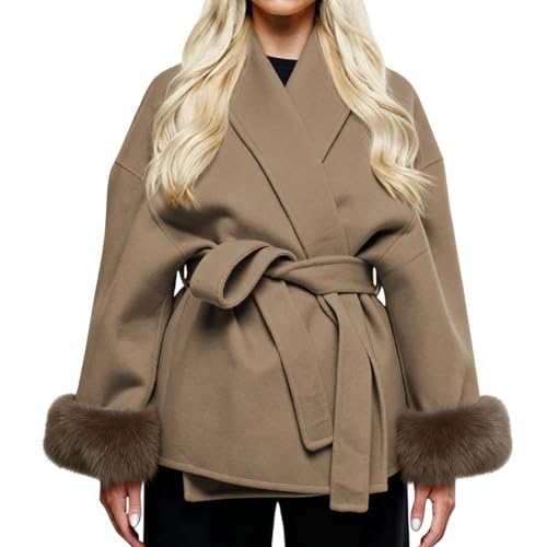 Movnebyro Wool Blend Pea Coats for Women Open Front Long