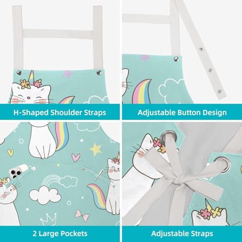Tablier de cuisine multicolore avec 4 broches et motif chat licorne - 4