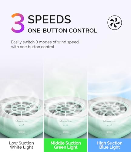 Image of MelodySusie Compact Cordless Nail Dust Collector, PProR 6000RPM Mini Nail Vacuum Fan with 3 Suction Modes and 30 Disposable Filter Papers for DIY & Daily Nail Care,Green