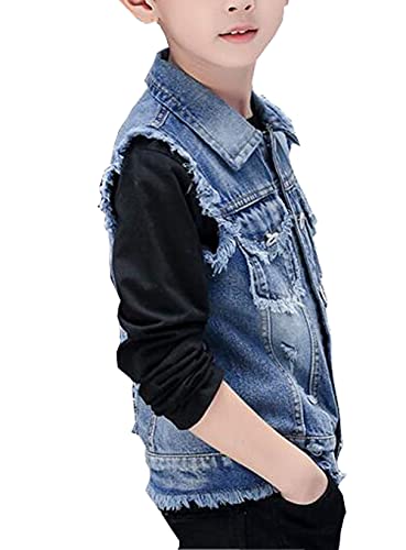 MYtodo Boy's Solid color Denim Vest Kids Casual Sleeveless Jean Jacket4
