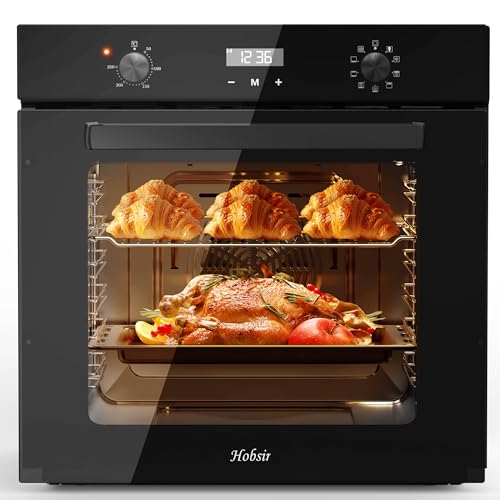 Hobsir Four électrique Encastré, 60cm Four, Grande Capacité 60L, 9 Fonctions de Cuisson, Convection 250°C, 120-Min Minuterie, Four Encastrable 2.2kW,...