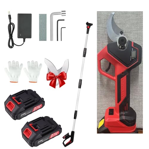 Tijeras de podar telescópicas con batería, diámetro máximo de corte 40-50 mm, 21 V, 2 baterías de 2000 mAh, 4 – 10 horas de tiempo de funcionamiento, tijeras de podar eléctricas para jardines, huertos