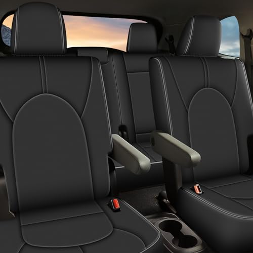 AOMSAZTO Custom Fit Highlander Seat Covers: for Toyota Highlander 2020 2021 2022 2023 2024 2025-Three-Row 7 Seats,Second Row Captain Chair Faux Leather-Black