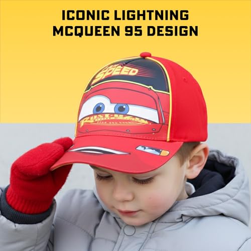 Disney Boys Baseball Hat, Lightning McQueen Adjustable Cap for Toddler Ages 2-4 Or Kids Ages 4-7