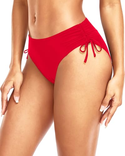 Image of Daci Women Mid Waist Bikini Bottoms - Full Coverage Swim Bathing Suit Bottom Side Tied Swimsuit Bottoms