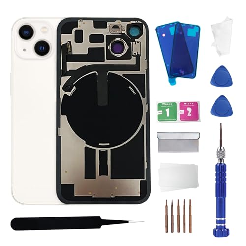 ZNZHKR 14 Plus Back Glass Replacement with Wireless Charging Flex Cable and Camera Frame All Parts for iPhone 14 Plus(6.7Inch,Starlight) Replacement of Equipment Waterproof Tape