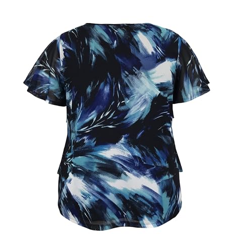 Image of LEEBE Women and Plus Size Printed Mesh Ruffle Top (Small-5X)