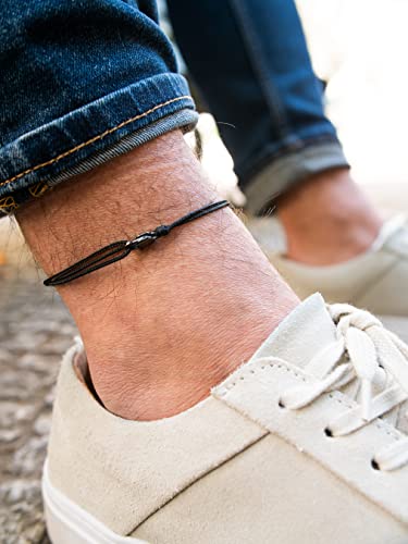 Made by Nami Dünnes Wickel-Fußband für Herren & Damen mit Karabiner-Haken Verschluss - Handmade Männer Fußkettchen - Surfer-Schmuck Herren-Schmuck - 100% Wasserfest & Verstellbar (All Black)