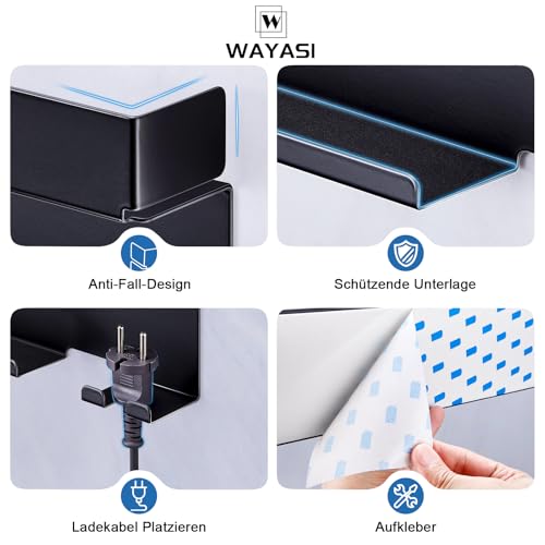 WAYASI Föhnhalter Wand Ohne Bohren, Föhn und Glätteisen Halterung Für Styler Lockenstab Zubehör, Fönhalterung Wandhalterung, Selbstklebend Haartrocknerhalter Organizer Bad (Schwarz)