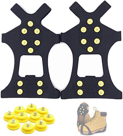 Aerexier Ice Cleats Snow Grips - Anti-Slip Crampons Traction Cleats Ice & Snow Grippers for Shoes and Boots - 10 Steel Studs Slip-on Stretch Footwear for Women Men Kids (Extra 10 Studs) - M