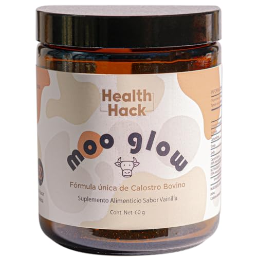 Essential Nutrition, Health Hack Moo Glow | Polvo de Calostro Bovino 60 g 40% Inmunoglobulinas con NutraGamax | Grass Fed | Apoyo Microbiota, Sistema, Crecimiento del Cabello,...