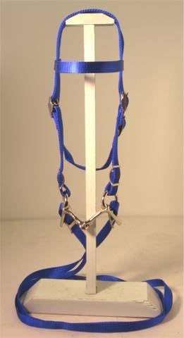 Miniature Horse/Small Pony Complete Nylon Bridle with SNAP ON Free BIT - Blue