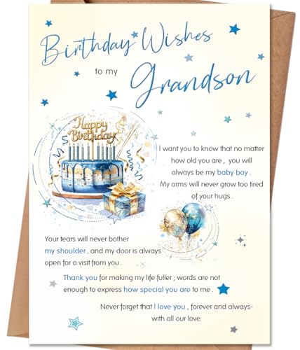 HEJOYN Birthday Card for Grandson, Grandson Birthday Gifts from Grandparents