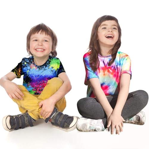 Image of Boys Tie Dye Shirts 3-12 Years Hippies Senior Crewneck Short Sleeve Rainbow Tee for Kids (US, Age, 11 Years, 12 Years, Black)