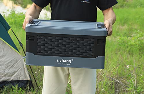 Richang 3-Pack 38L Lidded Collapsible Storage Bins Plastic Folding Stackable Utility Crates Foldable Storage Container Storage Box, Charcoal And Black #TOP4