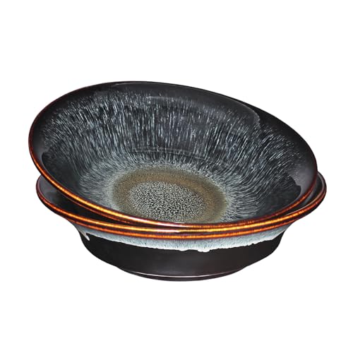 jinsongdafa Ceramic Pasta Bowls Set,105 oz Soup Bowls,Large Salad Bowls,Chip Resistant, Dishwasher Microwave Safe,deep Plate/Wide Bowl, Serving Bowls,Kitchen Dinnerware,Black reactive glaze